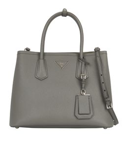 Small Double Bag, Saffiano Leather, Grey/Yellow, 113/8, DB, 3*